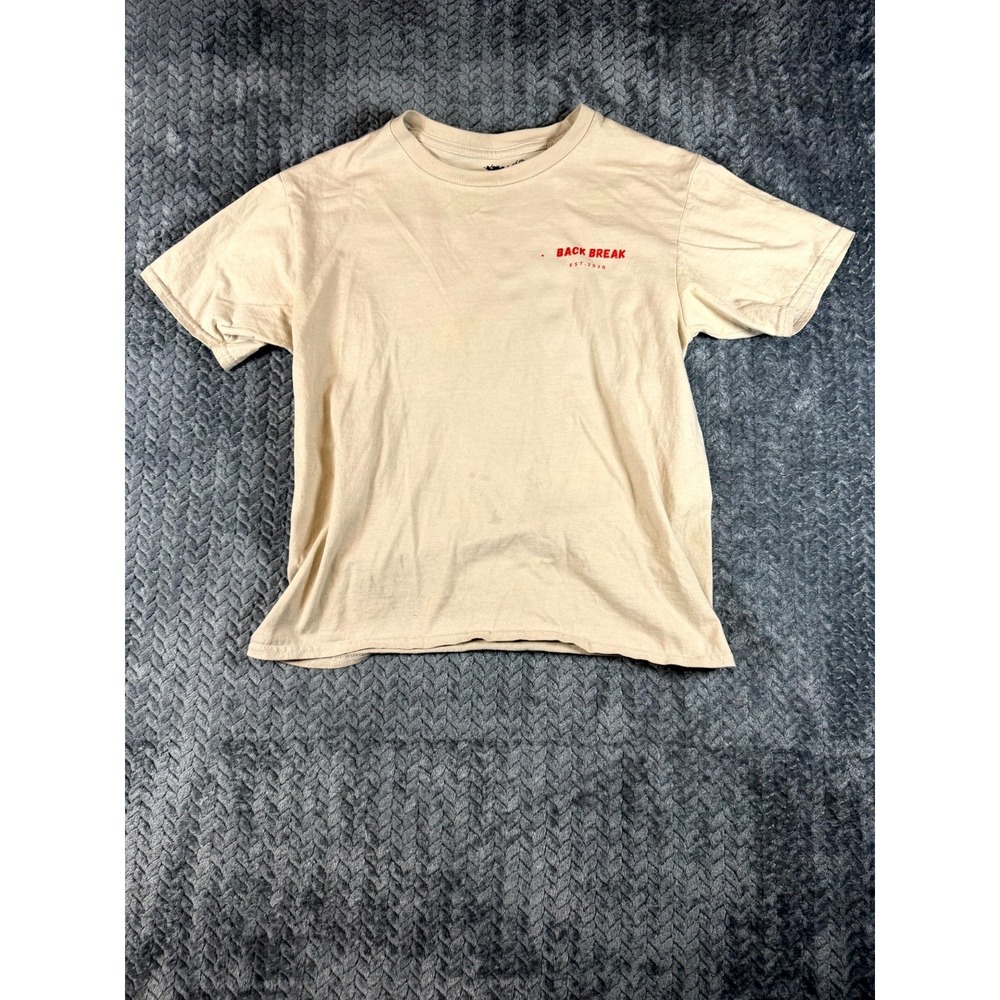 Back Break T Shirt Mens Small Beige Killer Graphic Print Crew Neck Streetwear
